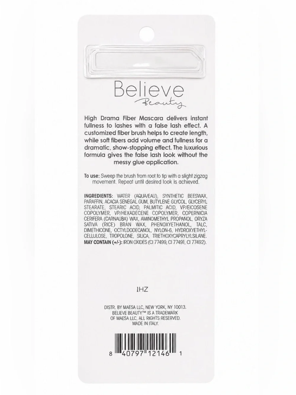 Believe Beauty High Drama Fiber Mascara -Brown, NEW